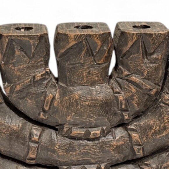 Vintage Large Carved Wood 7 Branch Menorah/Candelabra Signed - Picture 16 of 17